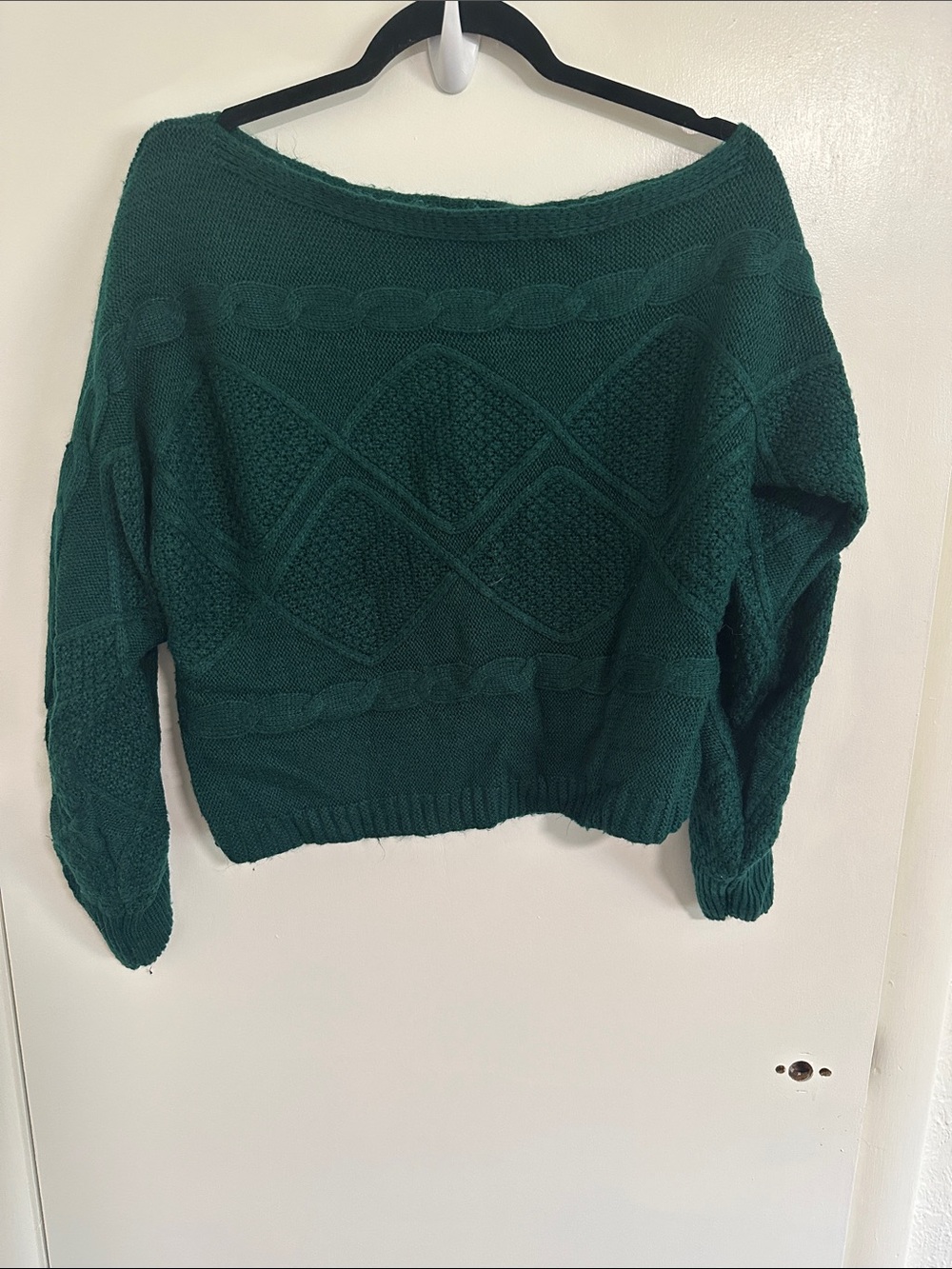 Gianni Bini Off-the-Shoulder Cable Knit Sweater - Dark Green Size Small